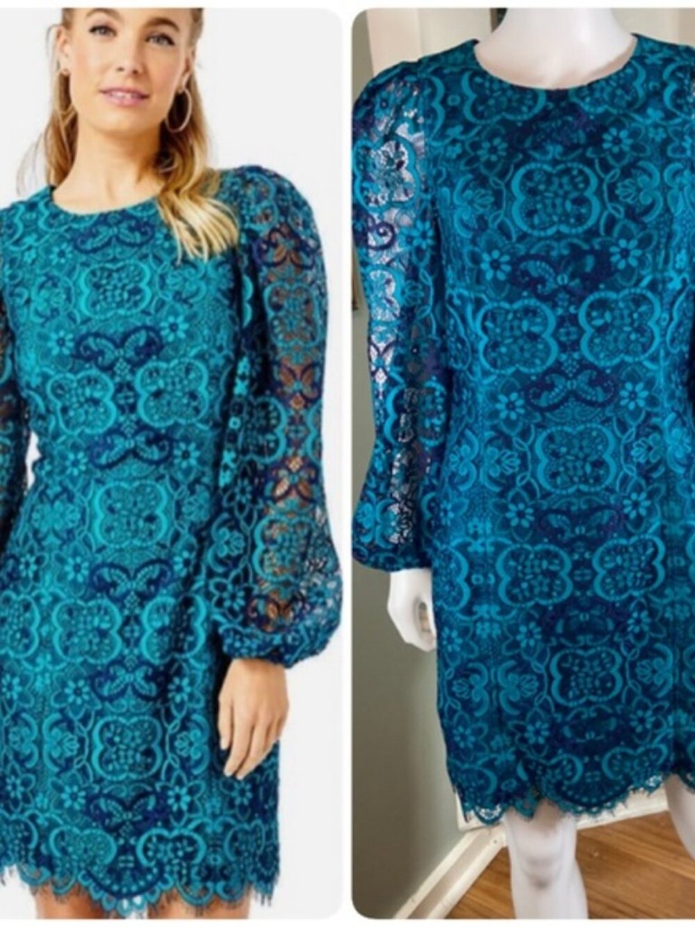 Lilly Pulitzer Georgi Valencia Teal Long Sleeve Lace Dress Small S Floral Blue